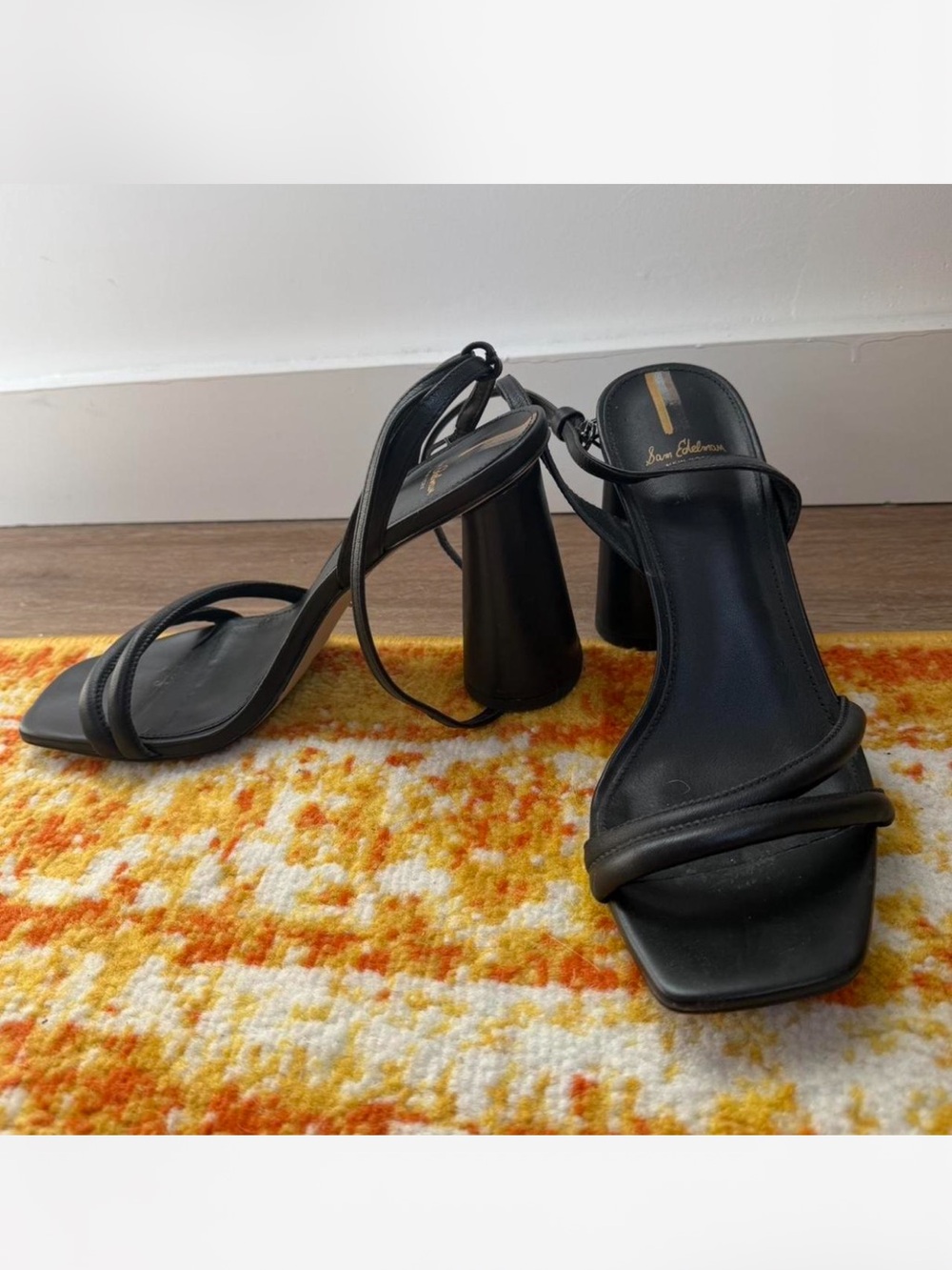 Sam Edelman Kia Black Strappy Ankle-Wrap Block Heel Sandal - Picture 3 of 6